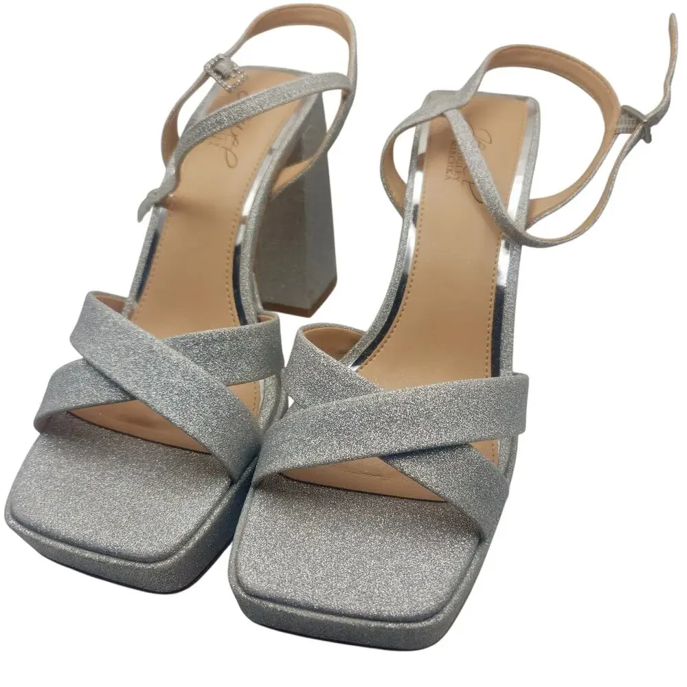 Jewel Badgley Mischka Rainbow Chunky Platforms 9 Silver Glitter JW4628 NWT‎ $129
